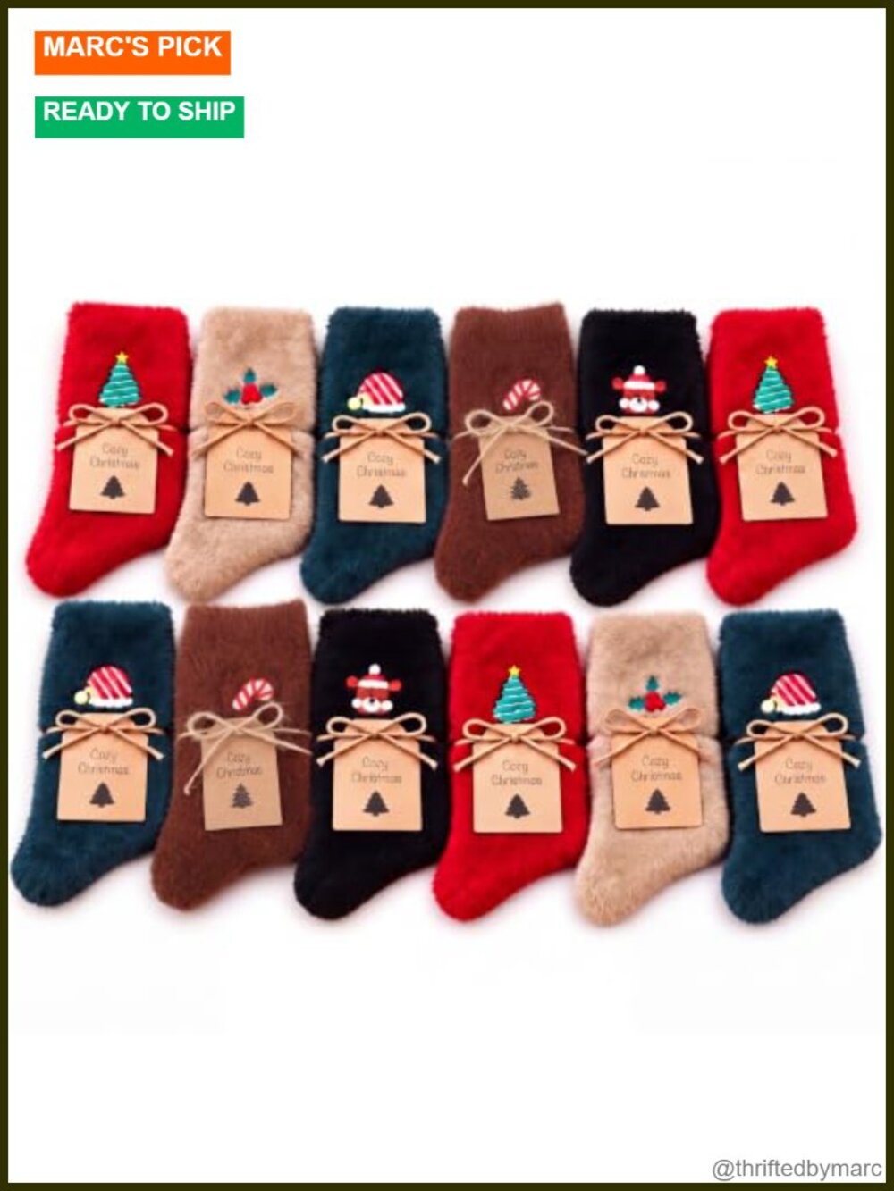 Fuzzy Christmas Socks Gift Set 12 Pairs Women Adults Cozy